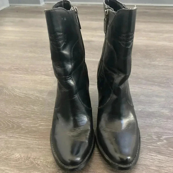 Harley Davidson Black Leather Heeled Western Block Heel Mid Calf Boots Point Toe - Picture 6 of 13